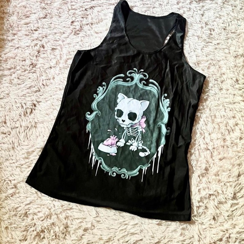 Spooky Witchy Grunge Emo Zombie Cat Lady Tank‎ Womens S Gothic Coquette Lolita
